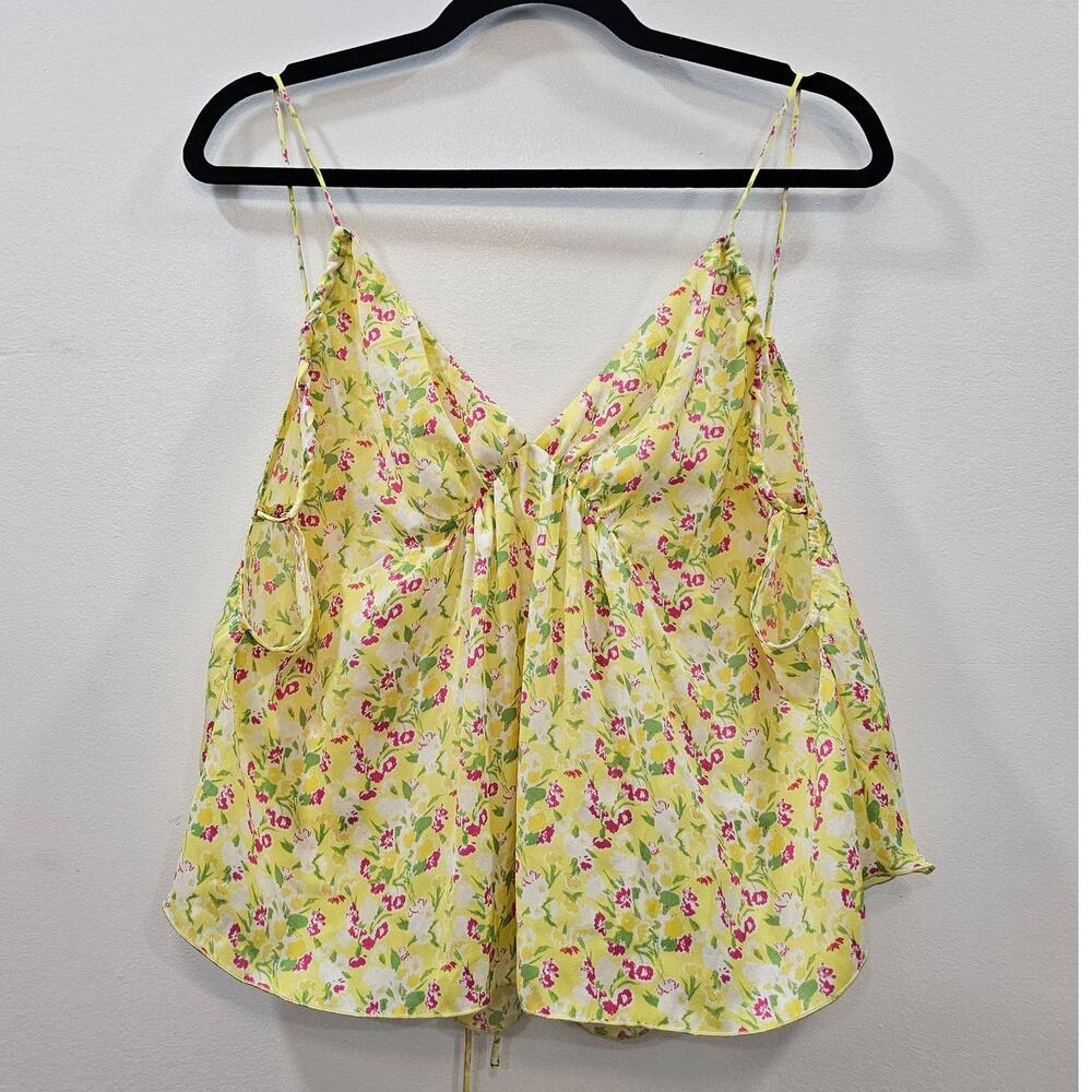 Free People Gardenia Printed Camisole Floral Yellow Lemon Women Medium v neck